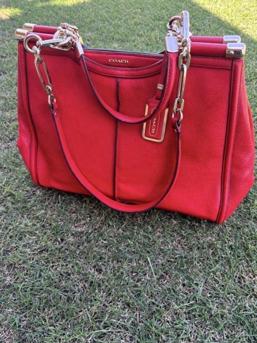 Coach madison Caroline cherry red Satchel with Gold-Tone Chain Accents